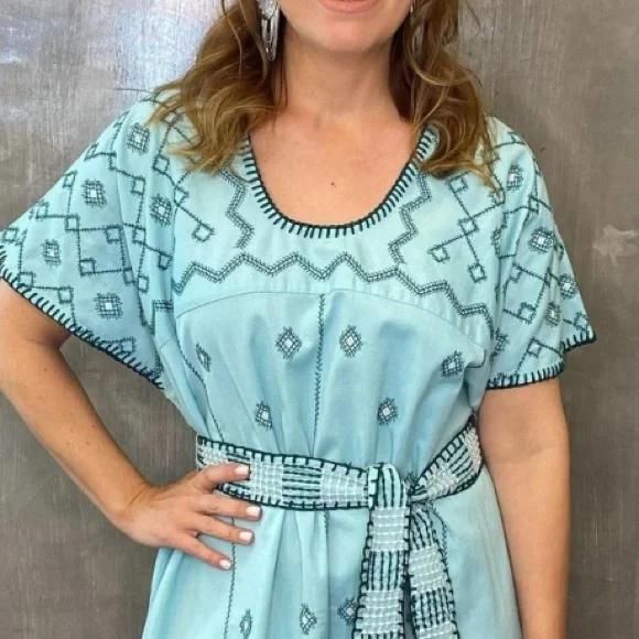 Zara Mint Green Embroidered Dress Midi Dress Kaftan Size extra small - Picture 9 of 13